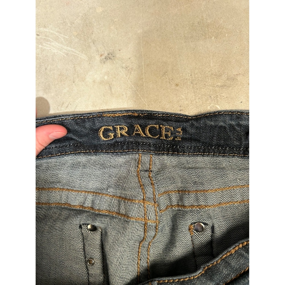 Grace in LA Women Size 33 Dark Wash Straight Embellished Embroidered Jeans #2162 - Picture 8 of 12